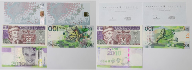 Zestaw 5 banknotów testowych Banknoty testowe w emisyjnej kondycji. W zestawie l...