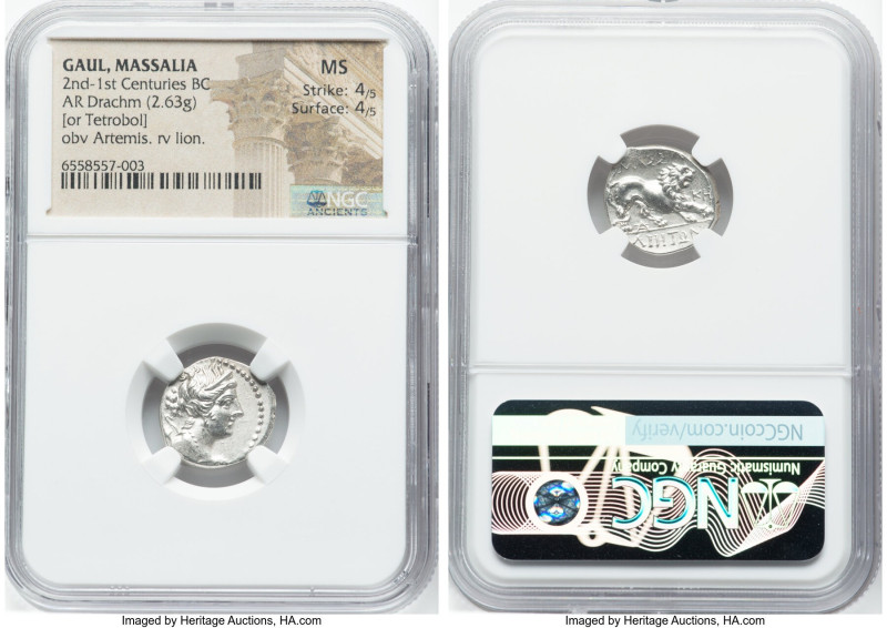 GAUL. Massalia. Ca. 2nd-1st centuries BC. AR drachm (16mm, 2.63 gm, 6h). NGC MS ...