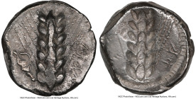LUCANIA. Metapontum. Ca. 470-440 BC. AR stater (17mm, 7h). NGC Choice VF. META (retrograde), barley grain ear; murex shell on left, guilloche border o...