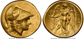 MACEDONIAN KINGDOM. Alexander III the Great (336-323 BC). AV stater (19mm, 8.51 gm, 1h). NGC Choice Fine 5/5 - 3/5. Posthumous issue of Magnesia ad Ma...