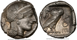 ATTICA. Athens. Ca. 440-404 BC. AR tetradrachm (25mm, 17.22 gm, 7h). NGC Choice AU 5/5 - 4/5. Mid-mass coinage issue. Head of Athena right, wearing ea...