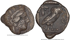 ATTICA. Athens. Ca. 440-404 BC. AR tetradrachm (28mm, 17.12 gm, 9h). NGC XF 5/5 - 2/5. Mid-mass coinage issue. Head of Athena right, wearing earring, ...