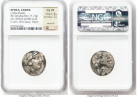 ATTICA. Athens. Ca. 393-294 BC. AR tetradrachm (21mm, 17.17 gm, 9h). NGC Choice VF 4/5 - 2/5, deposits. Late mass coinage issue. Head of Athena with e...