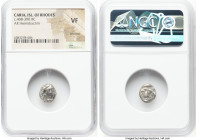 CARIAN ISLANDS. Rhodes. Ca. 408-390 BC. AR hemidrachm (12mm, 12h). NGC VF, brushed. Facing head of Helios, turned slightly right / P-O, rose within in...