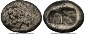 LYDIAN KINGDOM. Croesus (561-546 BC). AR half-stater or siglos (16mm, 5.22 gm). NGC VF 5/5 - 2/5. Croeseid standard, Sardes. Confronted foreparts of l...