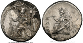 CILICIA. Mallus. Ca. 385-375 BC. AR stater (23mm, 9.71 gm, 4h). NGC (photo-certificate) VF, edge chips. Athena seated left on a stack of rocks, spear ...