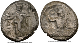 CILICIA. Tarsus. Tiribazus (ca. 388-380 BC). AR stater (22mm, 1h). NGC Choice Fine. TEP / TRIBZW (Aramaic), Ba'al nude to waist, standing facing, head...