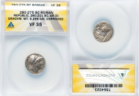 Anonymous. Ca. 241-325 BC. AR didrachm (17mm, 6.29 gm, 4h). ANACS VF 35, corroded. Rome. Head of Mars right, wearing crested Corinthian helmet pushed ...