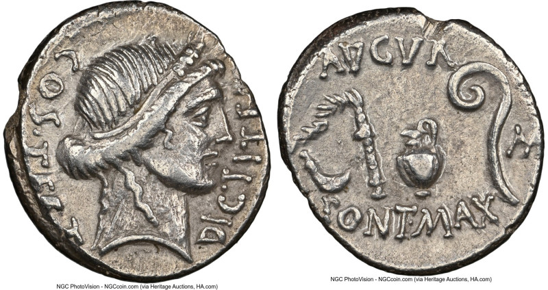 Julius Caesar, as Dictator (49-44 BC). AR denarius (17mm, 3.82 gm, 1h). NGC XF 5...