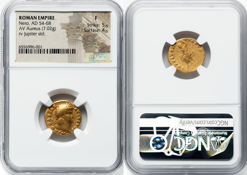 Nero, as Augustus (AD 54-68). AV aureus (17mm, 7.02 gm, 5h). NGC Fine 5/5 - 4/5....