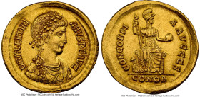 Valentinian II, Western Roman Empire (AD 375-392). AV solidus (21mm, 4.42 gm, 5h). NGC AU 5/5 - 3/5. Constantinople, 6th officina, AD 378-383. D N VAL...