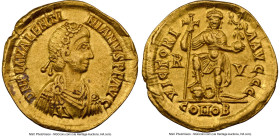Valentinian III, Western Roman Empire (AD 425-455). AV solidus (21mm, 4.43 gm, 5h). NGC Choice XF 5/5 - 4/5. Ravenna, AD 430-445. D N PLA VALENTI-NIAN...