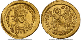 Theodosius II, Eastern Roman Empire (AD 402-450). AV solidus (21mm, 4.49 gm, 6h). NGC Choice AU 5/5 - 2/5, damage. Constantinople, 7th officina, AD 42...