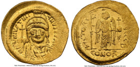Justinian I the Great (AD 527-565). AV solidus (21mm, 4.43 gm, 7h). NGC Choice AU 4/5 - 4/5, clipped. Constantinople, 2nd officina, ca. AD 545-565. D ...