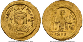 Maurice Tiberius (AD 582-602). AV light-weight solidus of 23-siliquae (21mm, 4.24 gm, 7h). NGC AU 2/5 - 3/5, clipped, wrinkled. Constantinople, 5th of...