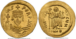 Phocas (AD 602-610). AV light-weight solidus of 23-siliquae (21 mm, 4.27 gm, 7h). NGC AU 4/5 - 2/5, wavy flan, modified dies. Constantinople, 8th offi...