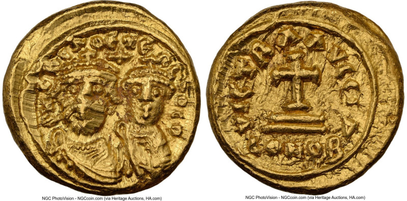 Heraclius and Heraclius Constantine (AD 613-641). AV solidus (13mm, 4.46 gm, 5h)...