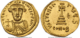 Constans II Pogonatus (AD 641-668). AV solidus (20mm, 4.25 gm, 5h). NGC MS 5/5 - 4/5, clipped. Constantinople, 6th officina, dated Indictional Year 5 ...
