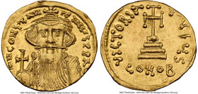 Constans II Pogonatus (AD 641-668). AV solidus (20mm, 4.33 gm, 7h). NGC Choice AU 5/5 - 4/5, clipped. Constantinople, 6th officina, ca. AD 651-654. d ...