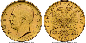 Zog I gold 20 Franga Ari 1927-R MS62 NGC, Rome mint, KM10, Fr-2. Mintage: 6,000. Two year type. HID09801242017 © 2023 Heritage Auctions | All Rights R...