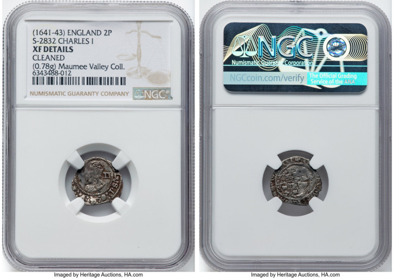 Charles I Pair of Certified Hammered silver Issues NGC, 1) 2 Pence ND (1641-1643...