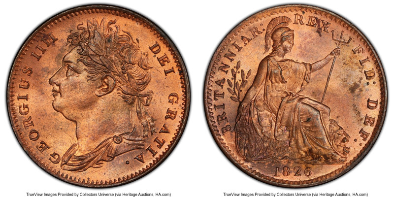 George IV Farthing 1826 MS64 Red and Brown PCGS, KM677, S-3822. Large head. HID0...