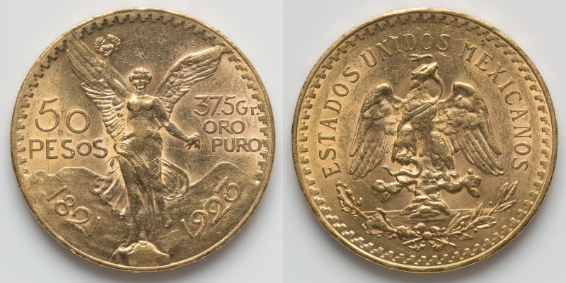 Estados Unidos gold 50 Pesos 1923 AU, Mexico City mint, KM481, Fr-172. 37.0mm. 4...