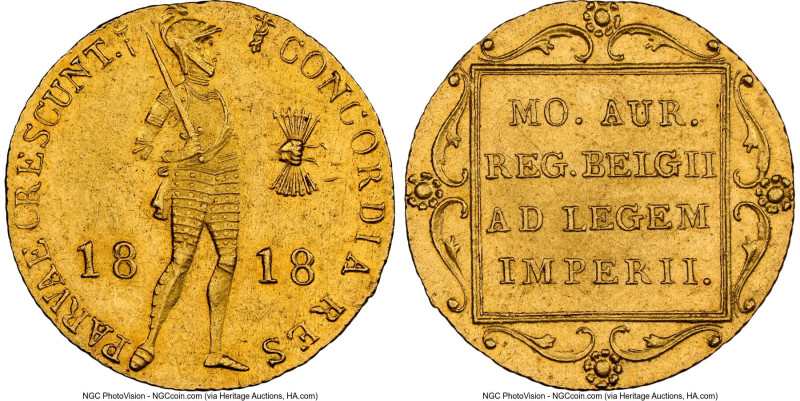 Willem I gold Ducat 1818 MS61 NGC, St. Petersburg mint, KM50.2, Fr-151. HID09801...