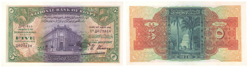 World banknotes
Egypt. 5 lb. 1942 series M/66 

Parokrotnie złamany w pionie,...