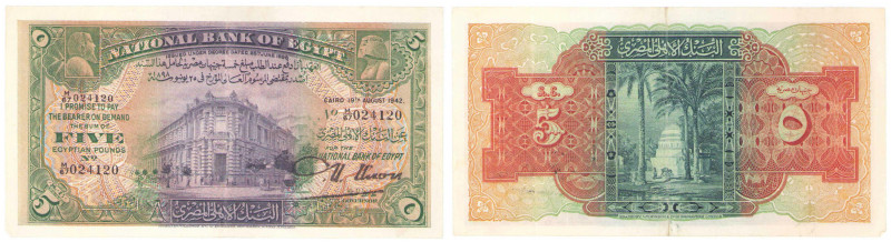 World banknotes
Egypt. 5 lb. 1942 series M/67 

Parokrotnie złamany w pionie,...