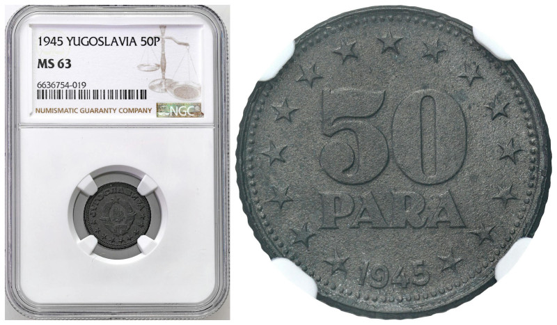 Yugoslavia
Yugoslavia. 50 pair 1945 NGC MS63 

Pięknie zachowane.&nbsp;KM 25...