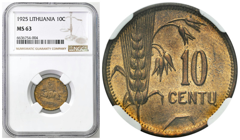 Lithuania
Lithuania. 10 cents 1925, Birmingham NGC MS63 - EXCELLENT 

Pięknie...