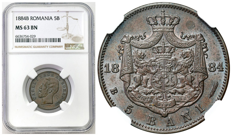 Romania
Romania, Charles I (18661914). 5 banya 1884 B, Bucharest NGC MS63 BN - ...