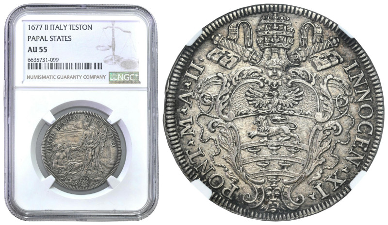 Italy / Vatican
Vatican. Innocentius XI (1676-1689). Teston II-1677 NGC AU55 - ...