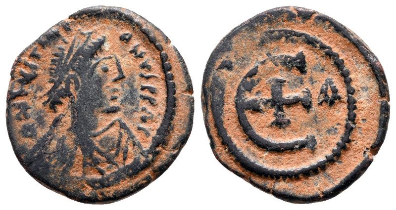 Justinian I AD 527-565. Antioch
Pentanummium Æ

17 mm, 2,14 g



Very Fin...