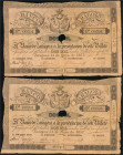 2000 Reales. 14 de Mayo de 1857. Banco de Zaragoza. Pareja correlativa. Serie E. Con taladro y sin firmas. (Edifil 2021: 130A). Raro. MBC+.