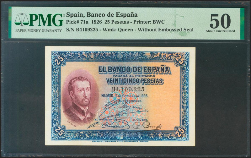 25 Pesetas. 12 de Octubre de 1926. Serie B, última serie emitida. (Edifil 2021: ...