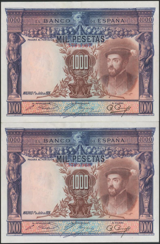 1000 Pesetas. 1 de Julio de 1925. Pareja correlativa. Sin serie. (Edifil 2017: 3...