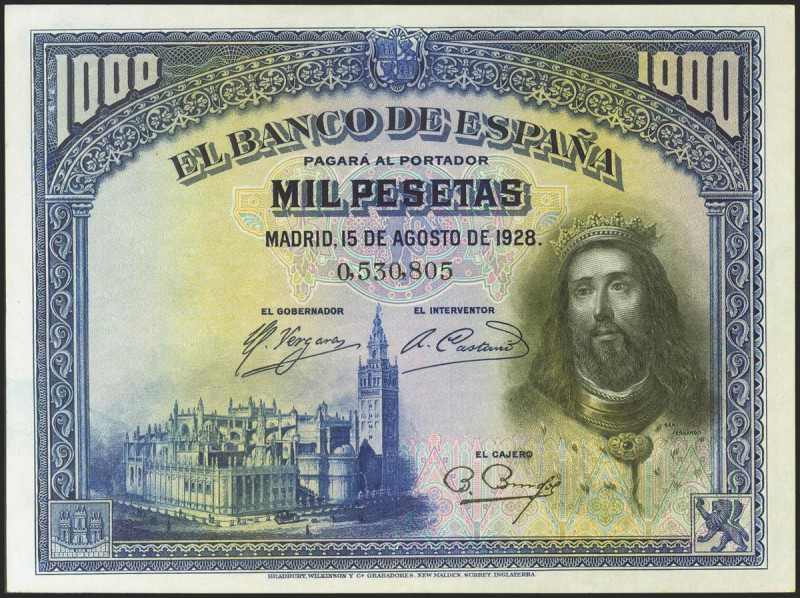 1000 Pesetas. 15 de Agosto de 1928. Sin serie. (Edifil 2021: 357, Pick: 78a). Co...