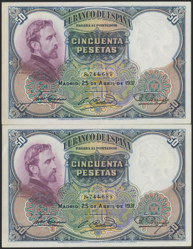 50 Pesetas. 25 de Abril de 1931. Pareja correlativa. Sin serie. (Edifil 2017: 35...