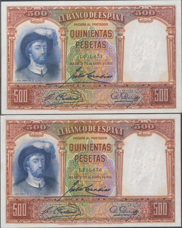 500 Pesetas. 25 de Abril de 1931. Pareja correlativa. Sin serie. (Edifil 2017: 3...