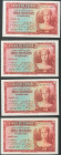 Conjunto de 10 billetes correlativos emitidos en 1935 y con la serie C. (Edifil 2017: 364a). Apresto original y leve doblez vertical sin romper la fib...