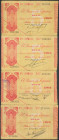 Conjunto de 4 billetes de 5 Pesetas emitidos el 30 de Agosto de 1936, por la sucursal de Bilbao del Banco de España, con la serie A y con todas las an...