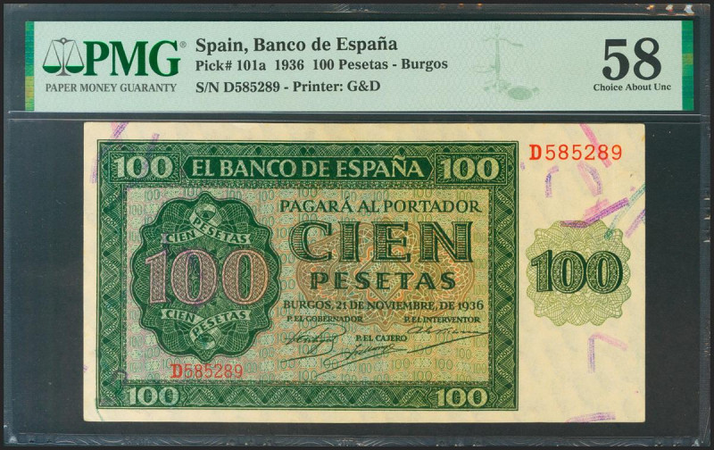 100 Pesetas. 21 de Noviembre de 1936. Serie D. (Edifil 2021: 421a, Pick: 101a). ...