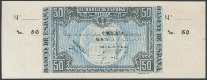 50 Pesetas. 1 de Enero de 1937. Sucursal de Bilbao, antefirma Banco de Bilbao. S...
