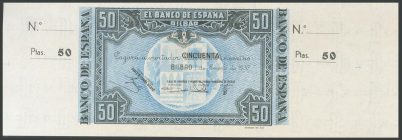 50 Pesetas. 1 de Enero de 1937. Sucursal de Bilbao, antefirma Caja de Ahorros y ...