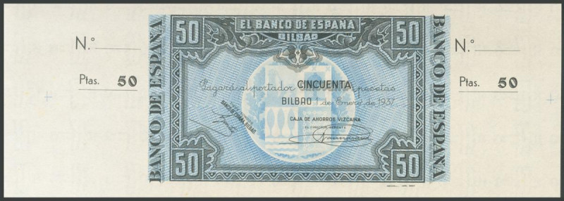 50 Pesetas. 1 de Enero de 1937. Sucursal de Bilbao, antefirma Caja de Ahorros Vi...