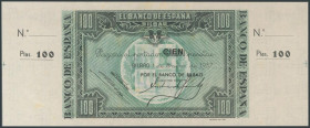 Conjunto de 3 billetes de 100 Pesetas emitidos por el Banco de España en la sucursal de Bilbao el 1 de Enero de 1937, incluyendo las 3 antefirmas cono...