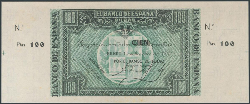 100 Pesetas. 1 de Enero de 1937. Sucursal de Bilbao, antefirma Banco de Bilbao. ...