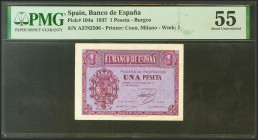 1 Peseta. 12 de Octubre de 1937. Serie A. (Edifil 2021: 425, Pick: 104a). EBC+. Encapsulado PMG55.